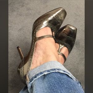 Marvin K Burnished Metallic Brown Oxfords Size 7-1/2